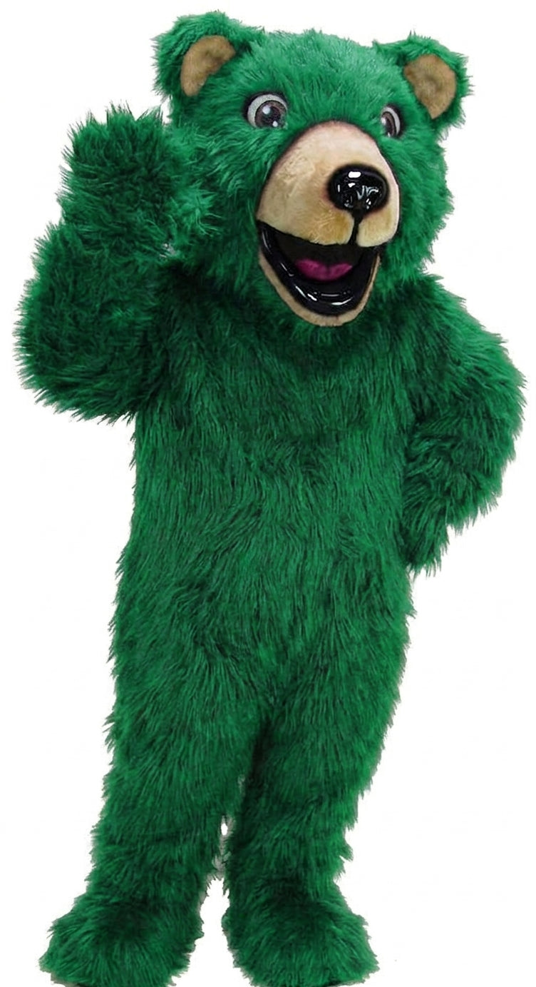 Happy Grizzly Mascot - Long fur / Green mascot costume