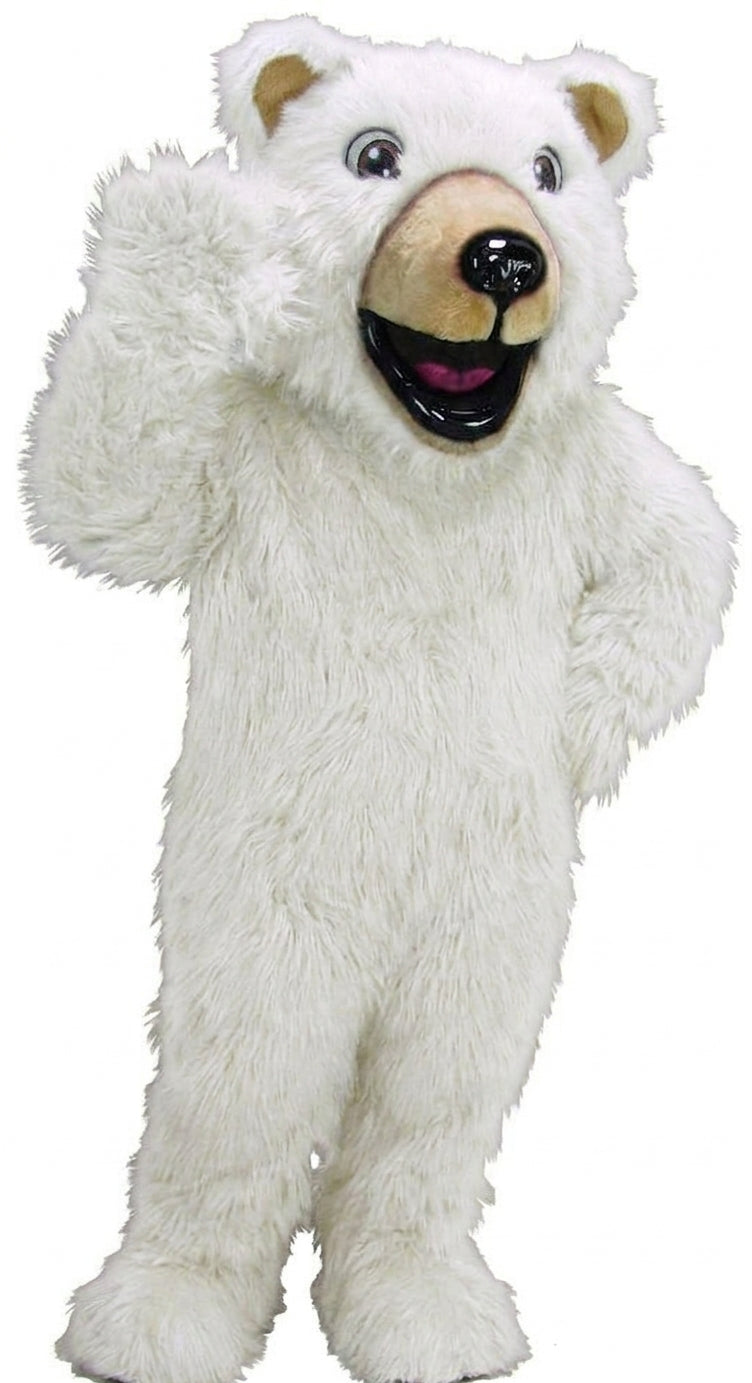 Happy Grizzly Mascot - Long fur / White mascot costume