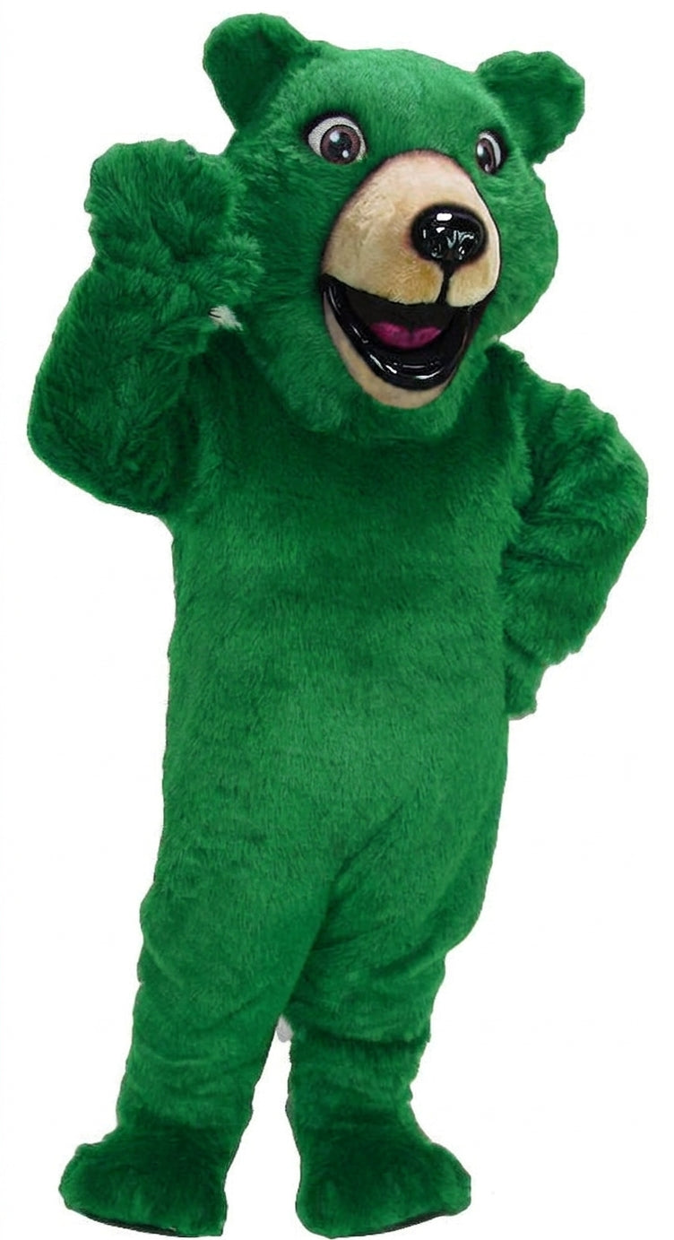 Happy Grizzly Mascot - Short fur / Green mascot costume