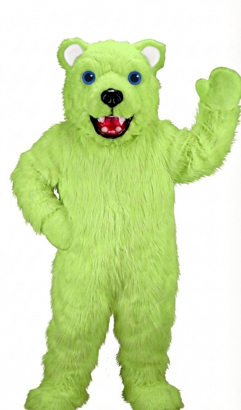 Jr. Polar Bear Mascot (Thermolite) - Long fur / Lime mascot costume