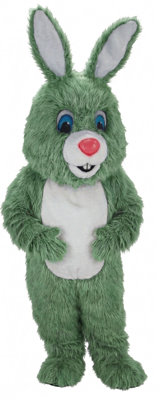 Light Grey Rabbit Mascot (Thermolite) - Long fur / Green mascot costume