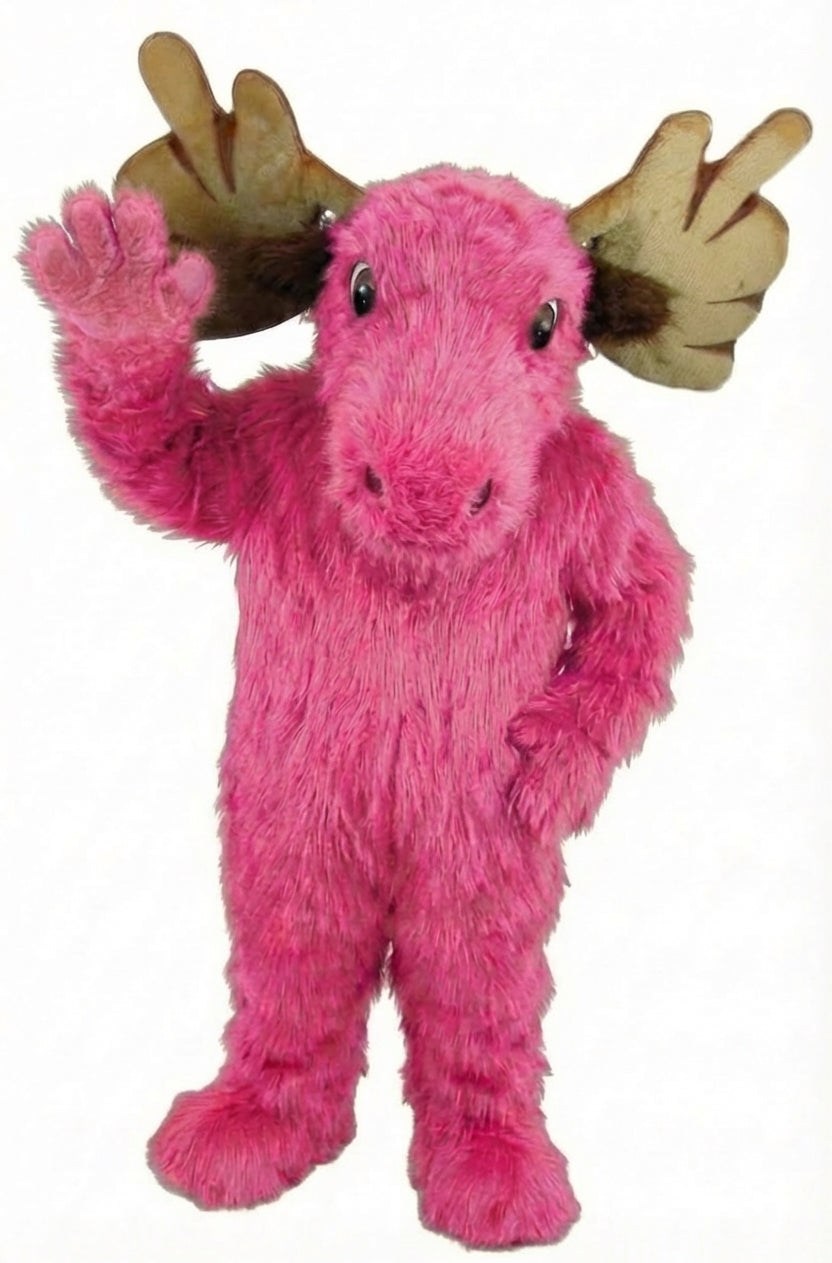 Mighty Moose Mascot - Long fur / Bright Pink mascot costume