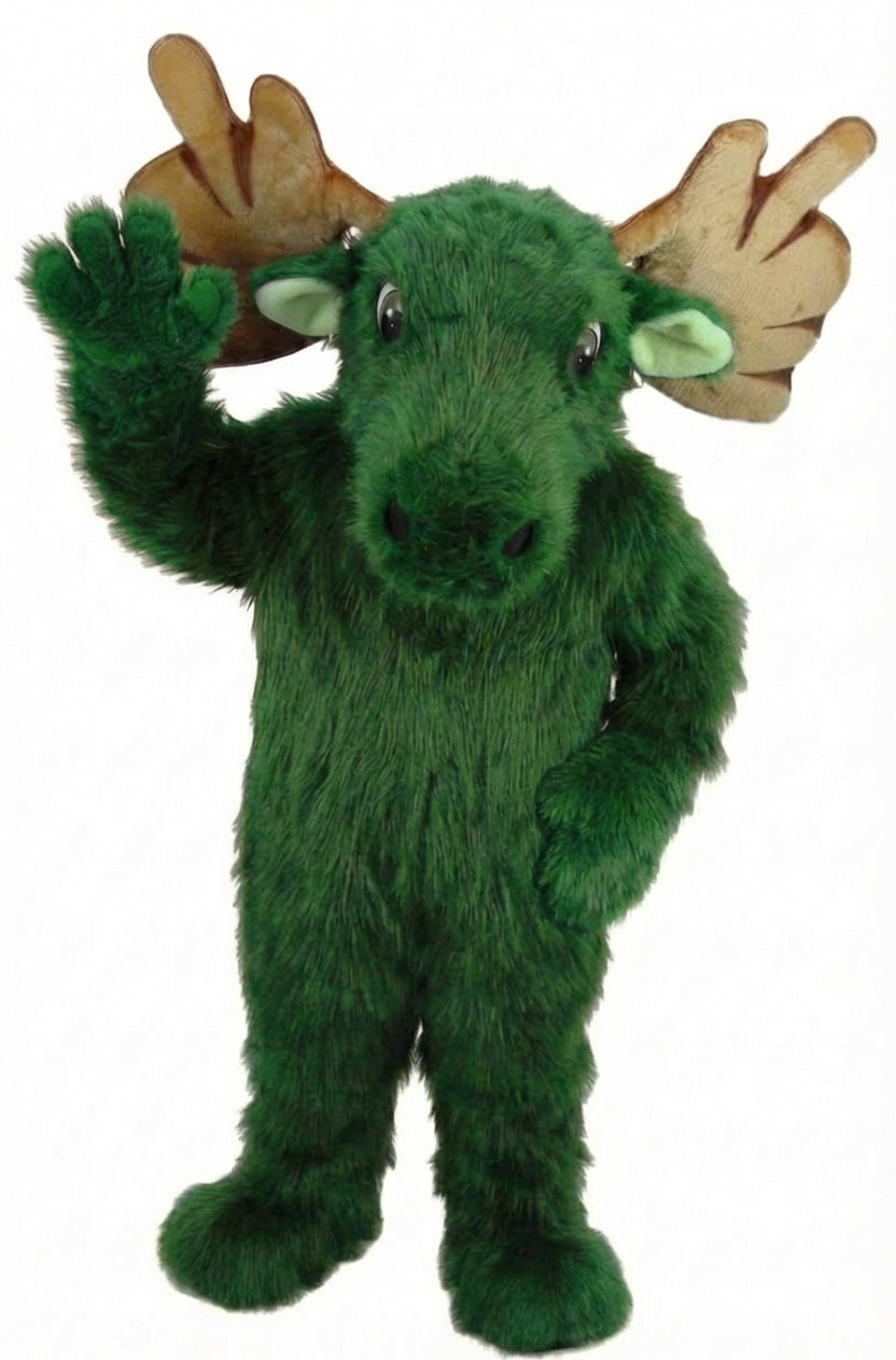 Mighty Moose Mascot - Long fur / Green mascot costume