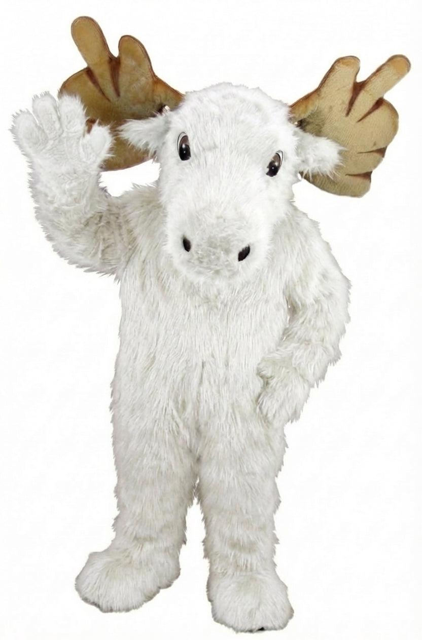 Mighty Moose Mascot - Long fur / White mascot costume