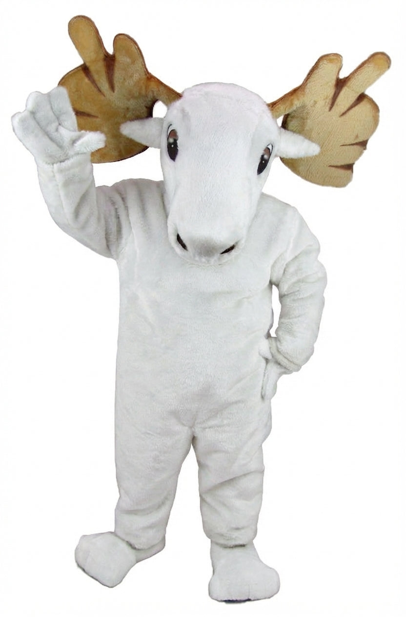 Mighty Moose Mascot - Short fur / White mascot costume