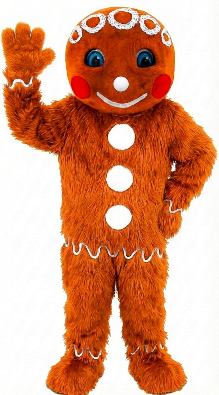 Mr. Gingerbread Cookie Mascot (Thermolite) - Long fur / Bright Orange mascot costume
