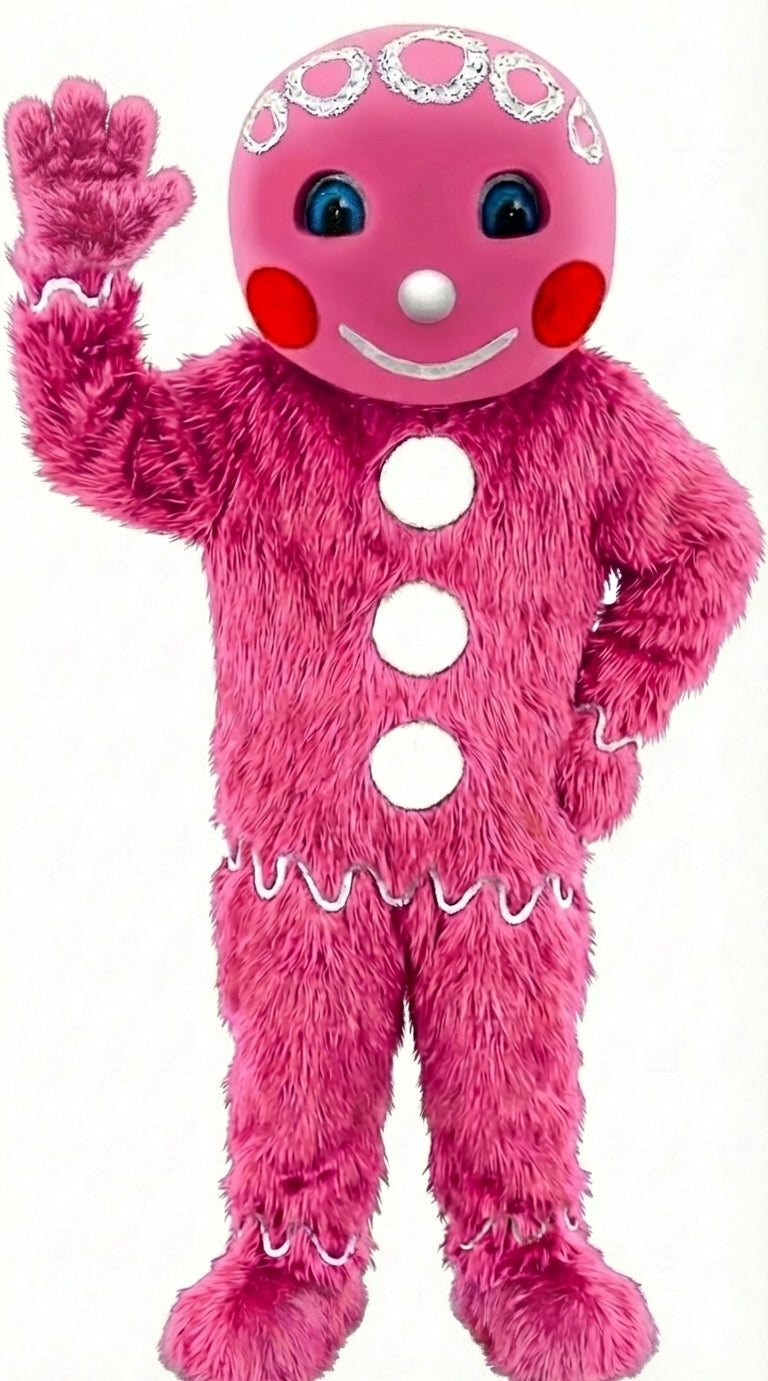Mr. Gingerbread Cookie Mascot (Thermolite) - Long fur / Bright Pink mascot costume