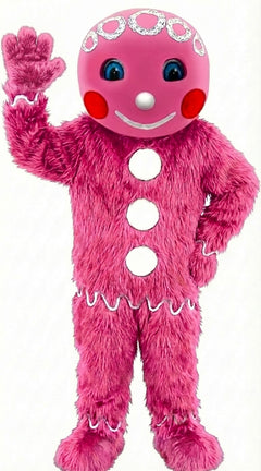 Mr. Gingerbread Cookie Mascot (Thermolite) - Long fur / Bright Pink mascot costume