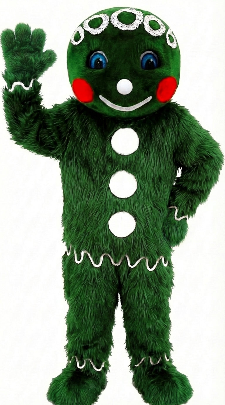 Mr. Gingerbread Cookie Mascot (Thermolite) - Long fur / Green mascot costume