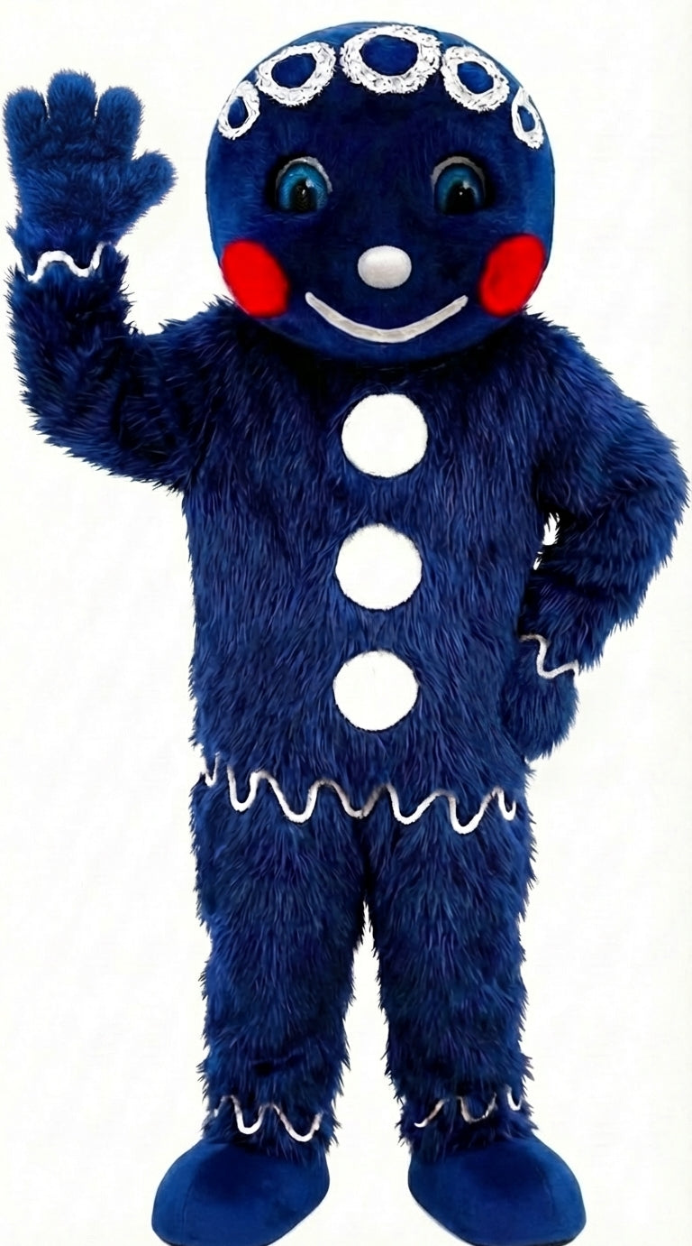 Mr. Gingerbread Cookie Mascot (Thermolite) - Long fur / Royal Blue mascot costume