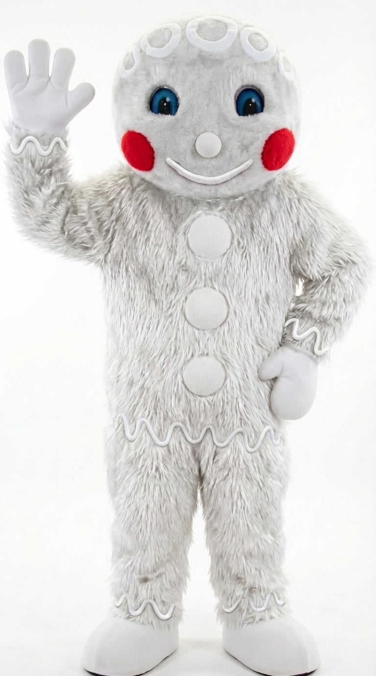 Mr. Gingerbread Cookie Mascot (Thermolite) - Long fur / White mascot costume