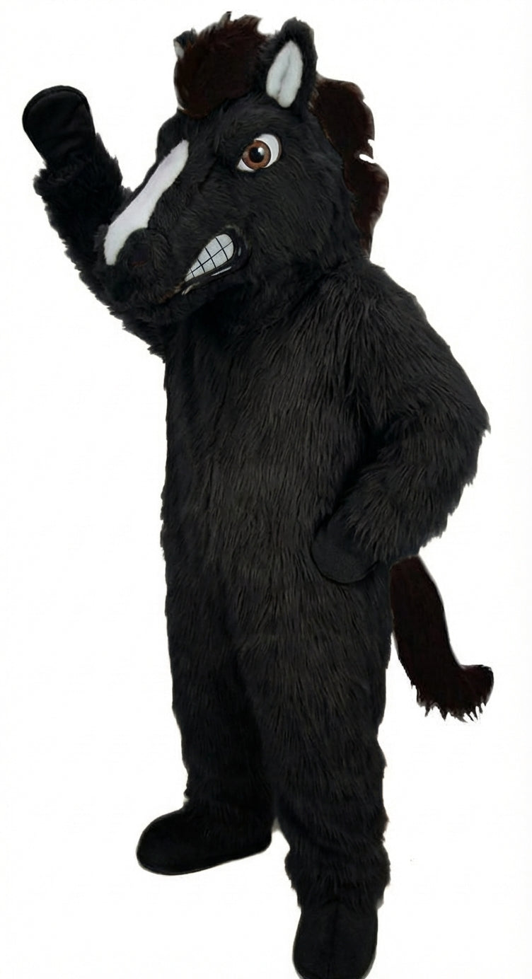 Mustang Horse Mascot Costume - Long fur / Black mascot costume