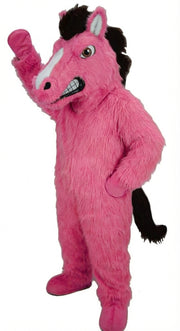 Mustang Horse Mascot Costume - Long fur / Bright Pink mascot costume