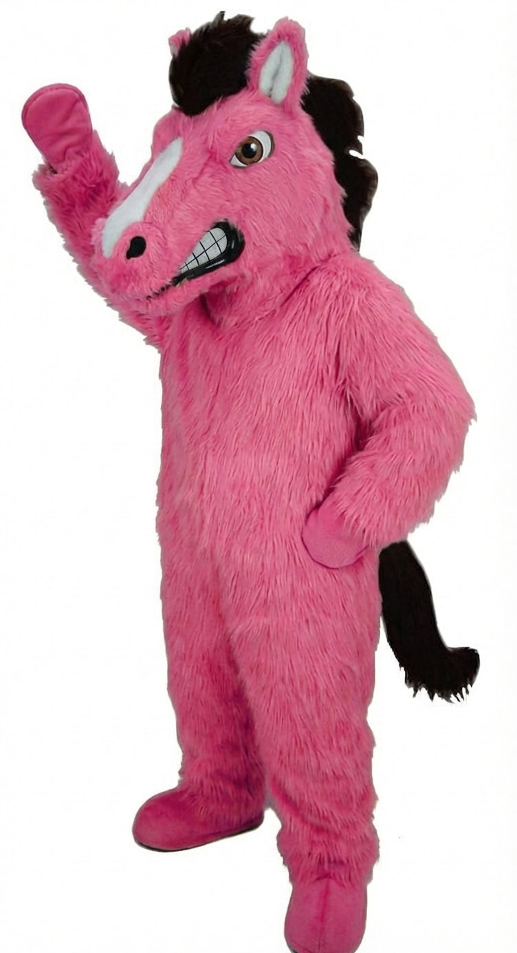 Mustang Horse Mascot Costume - Long fur / Bright Pink mascot costume