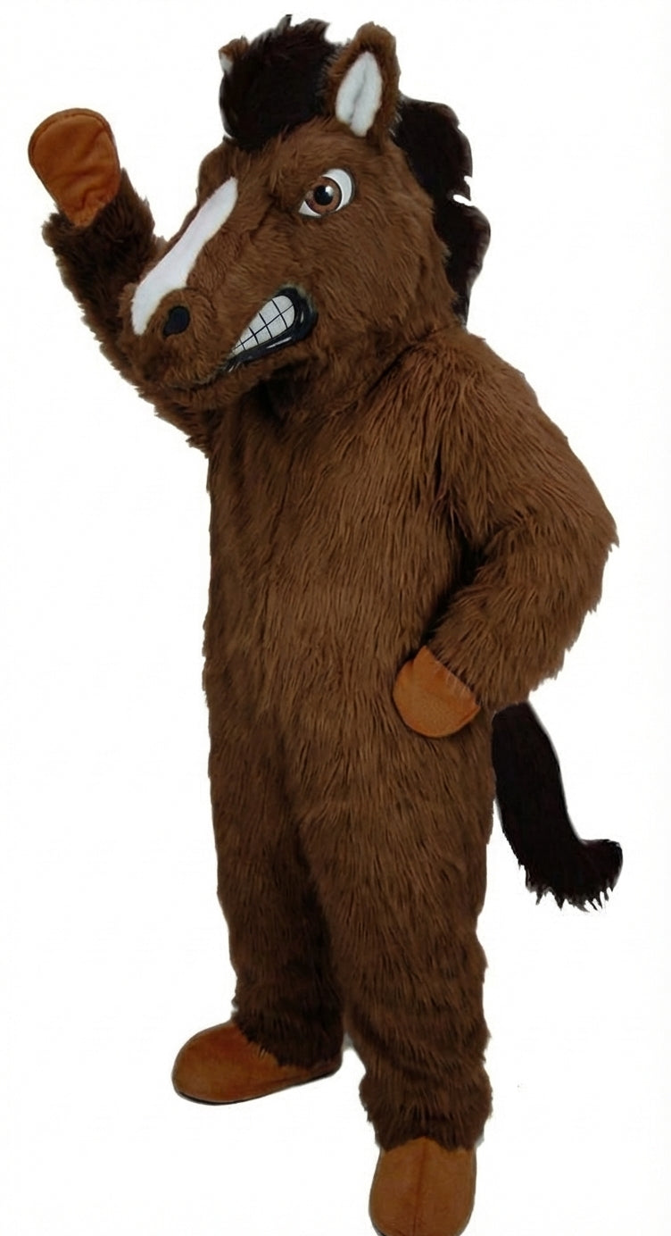 Mustang Horse Mascot Costume - Long fur / Dark Brown mascot costume