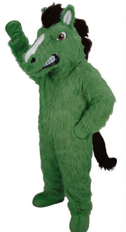 Mustang Horse Mascot Costume - Long fur / Green mascot costume