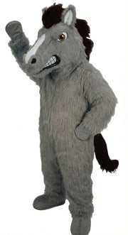 Mustang Horse Mascot Costume - Long fur / Grey mascot costume