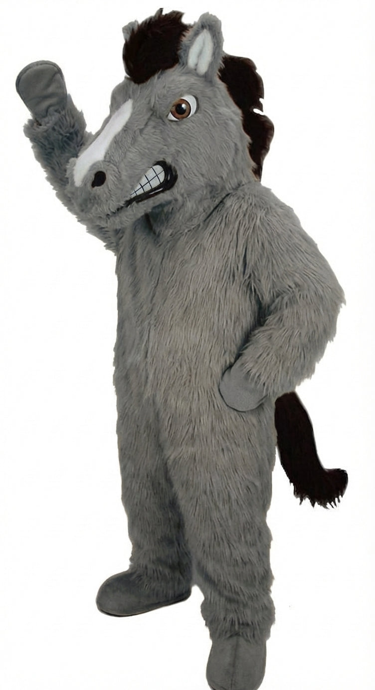 Mustang Horse Mascot Costume - Long fur / Grey mascot costume