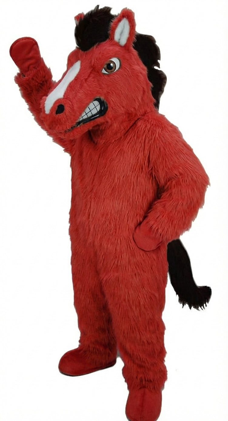 Mustang Horse Mascot Costume - Long fur / Red mascot costume