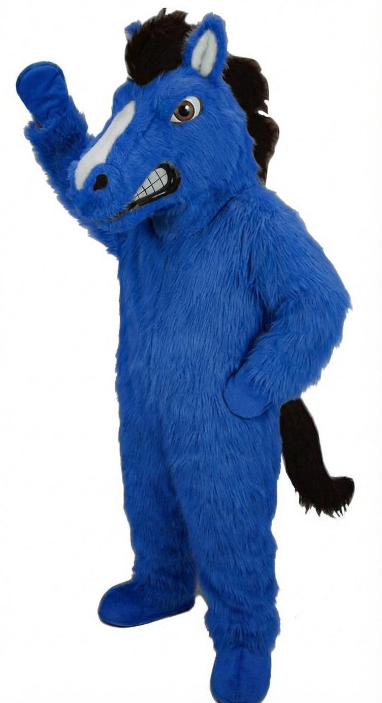 Mustang Horse Mascot Costume - Long fur / Royal Blue mascot costume