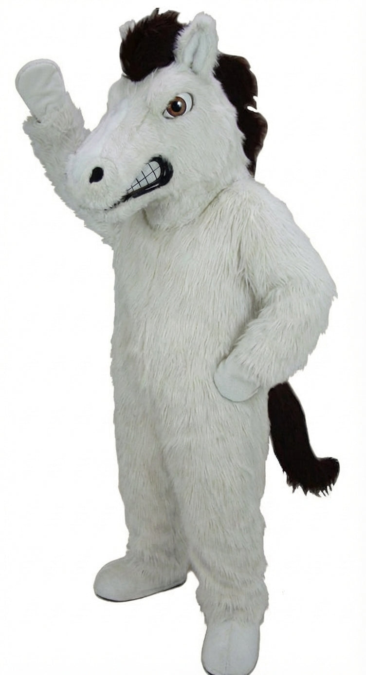 Mustang Horse Mascot Costume - Long fur / White mascot costume