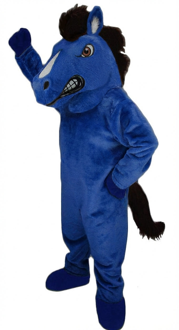 Mustang Horse Mascot Costume - Short fur / Royal blue mascot costume