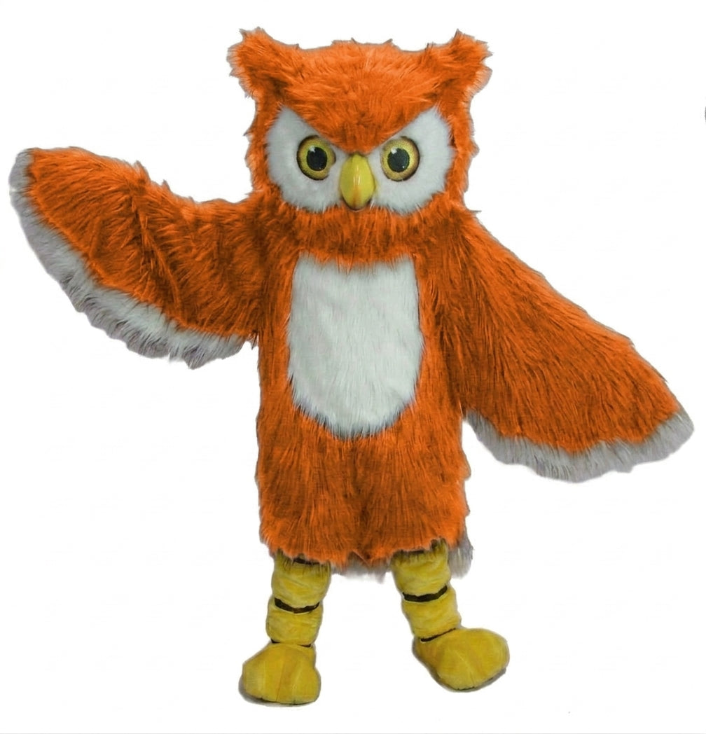 Owl Mascot Costume - long fur Bright Orange