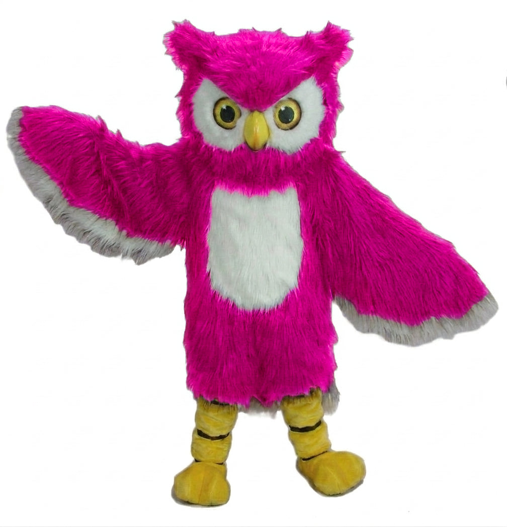 Owl Mascot Costume - long fur Bright Pink