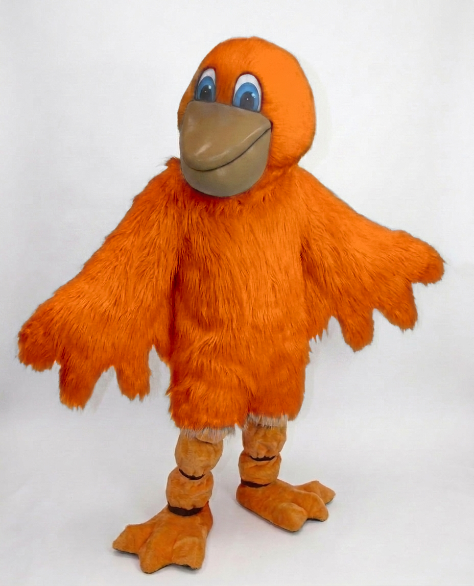 Pelican Mascot (Polyfoam) - Long fur / Bright Orange mascot costume