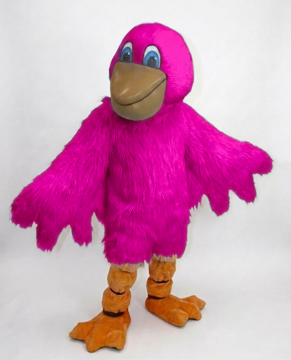 Pelican Mascot (Polyfoam) - Long fur / Bright Pink mascot costume