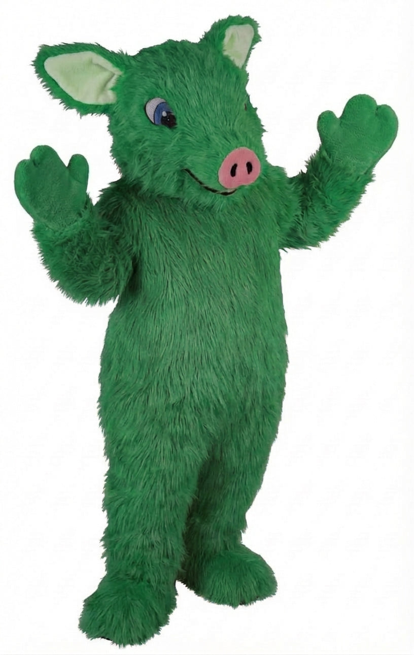 Piglet Mascot - Long fur / Green mascot costume