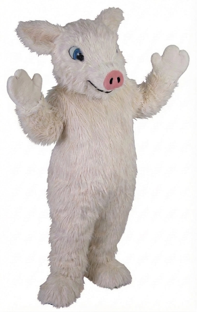 Piglet Mascot - Long fur / White mascot costume