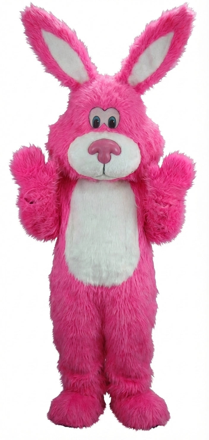 Pink Cottontail Rabbit Mascot (Thermolite) - Long fur / Bright Pink mascot costume