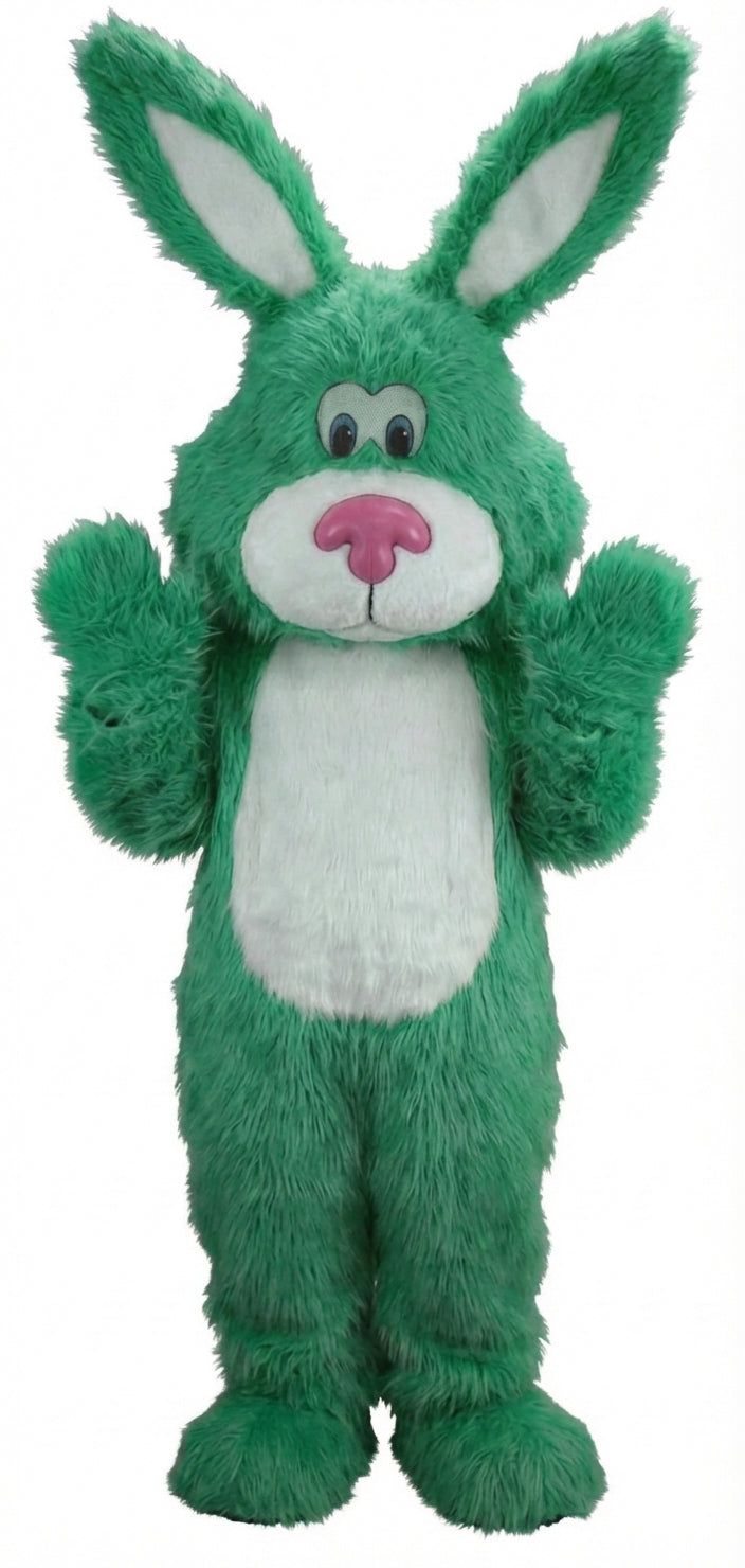 Pink Cottontail Rabbit Mascot (Thermolite) - Long fur / Green mascot costume