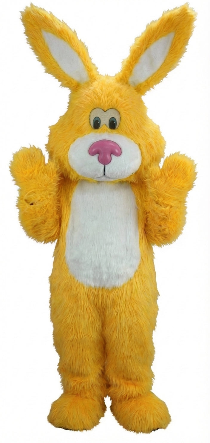 Pink Cottontail Rabbit Mascot (Thermolite) - Long fur / Yellow mascot costume