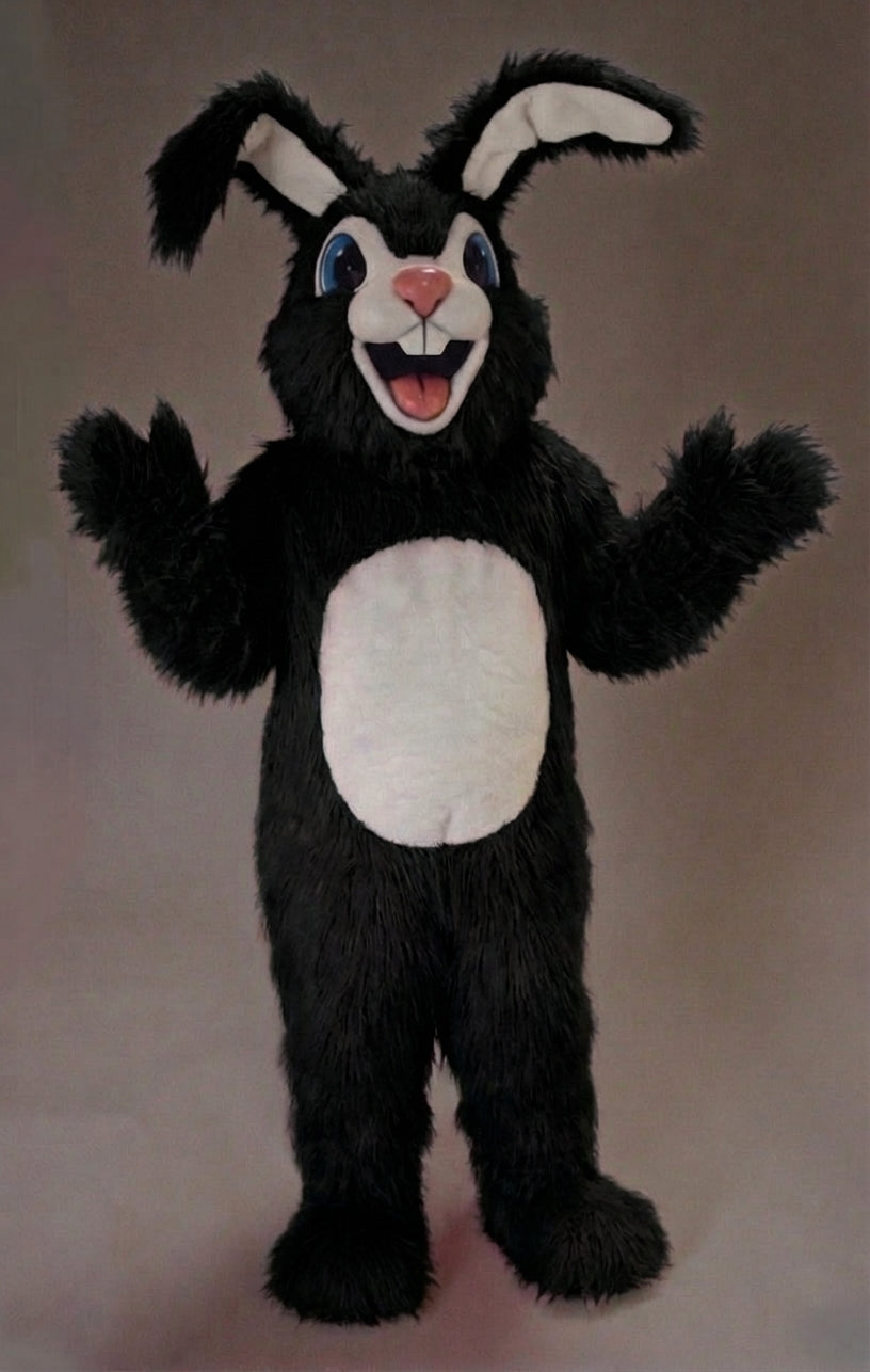 Pink Rabbit Mascot - Long fur / Black mascot costume