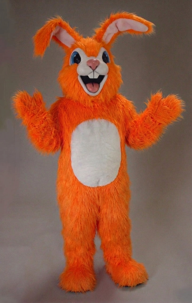 Pink Rabbit Mascot - Long fur / Bright Orange mascot costume
