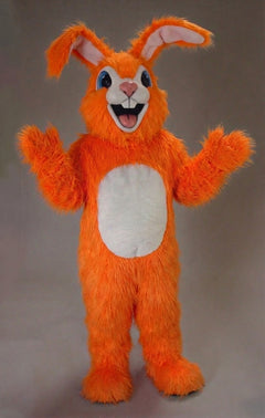 Pink Rabbit Mascot - Long fur / Bright Orange mascot costume