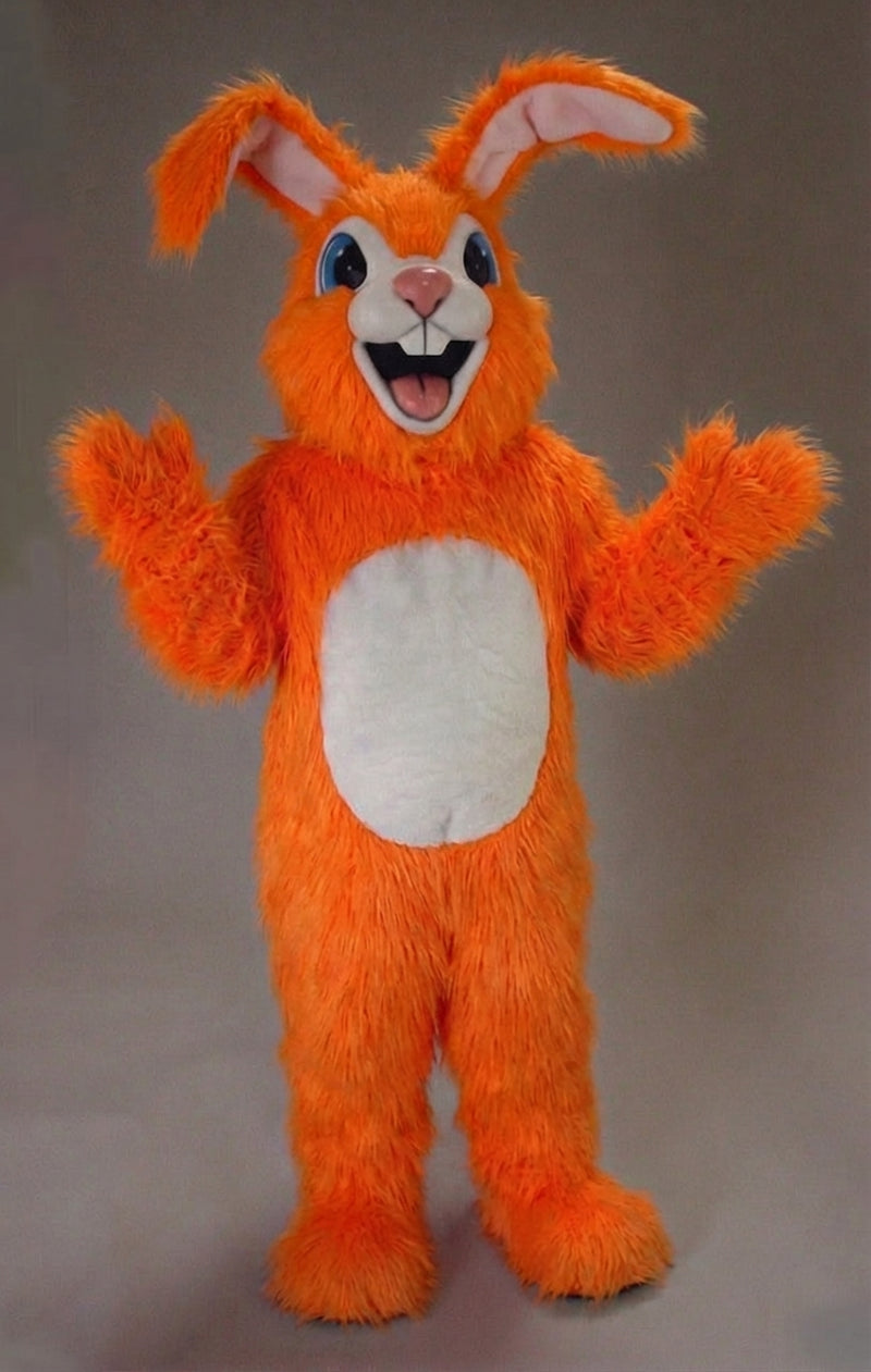 Pink Rabbit Mascot - Long fur / Bright Orange mascot costume