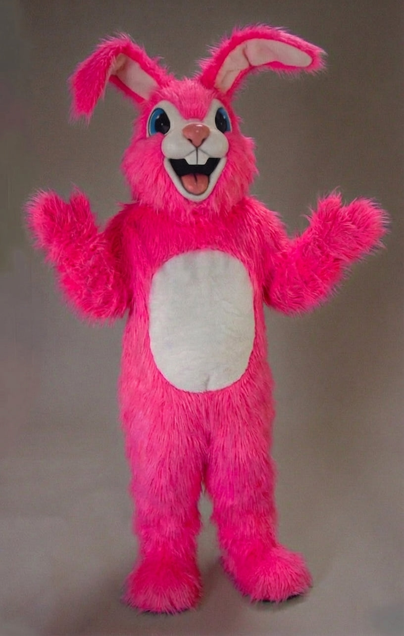 Pink Rabbit Mascot - Long fur / Bright Pink mascot costume