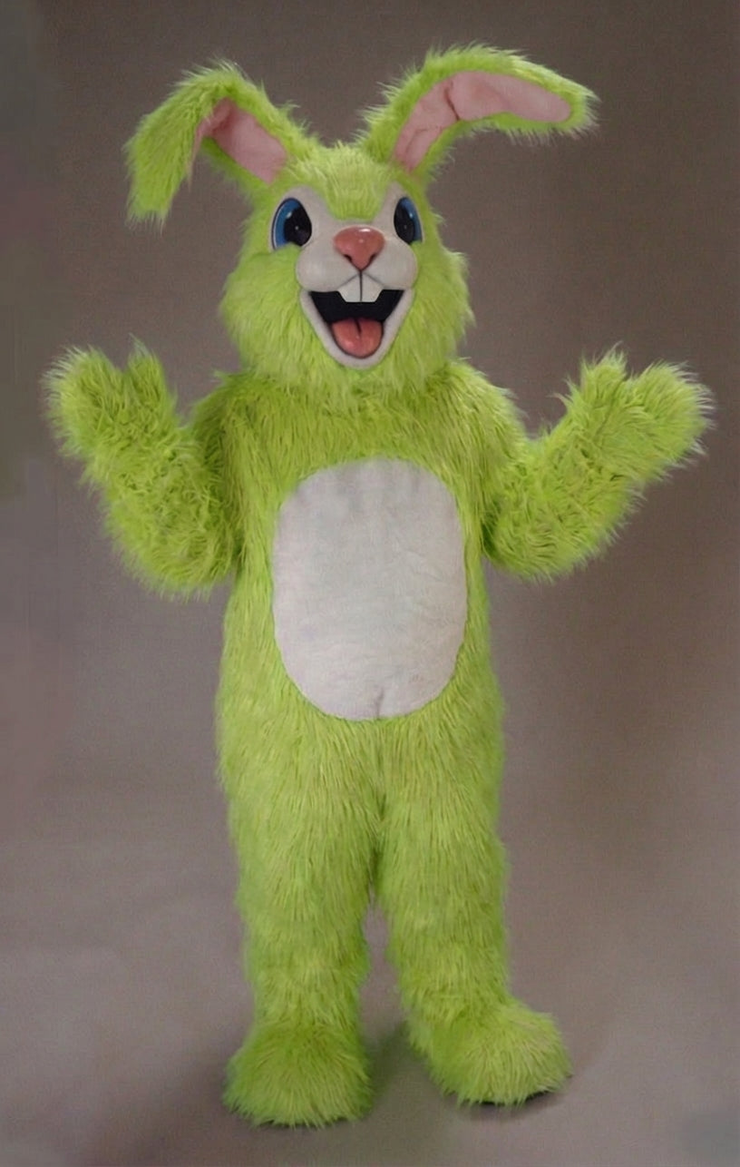 Pink Rabbit Mascot - Long fur / Lime mascot costume