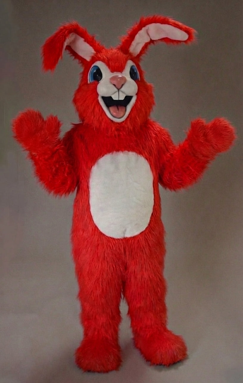 Pink Rabbit Mascot - Long fur / Red mascot costume