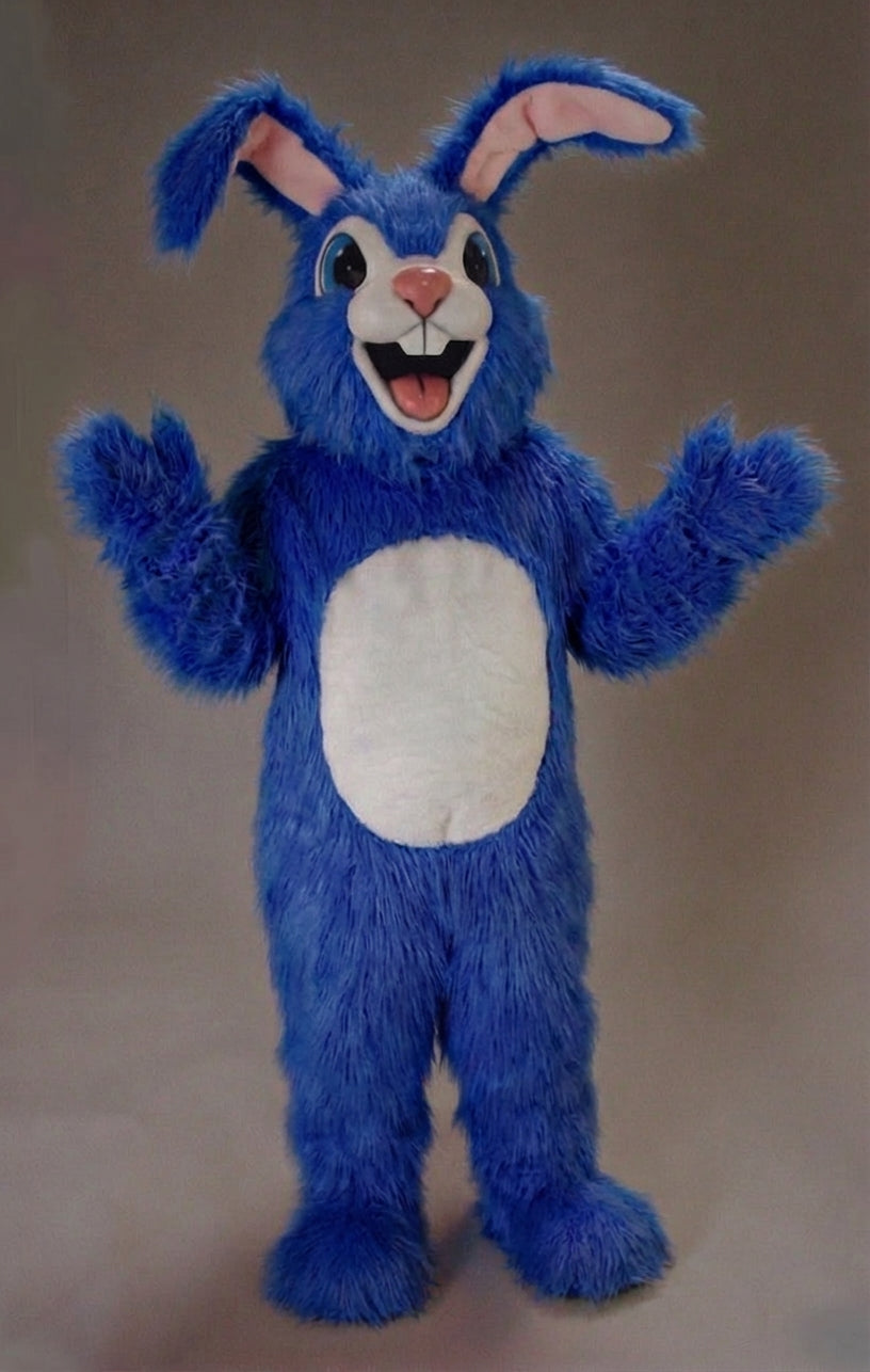 Pink Rabbit Mascot - Long fur / Royal Blue mascot costume