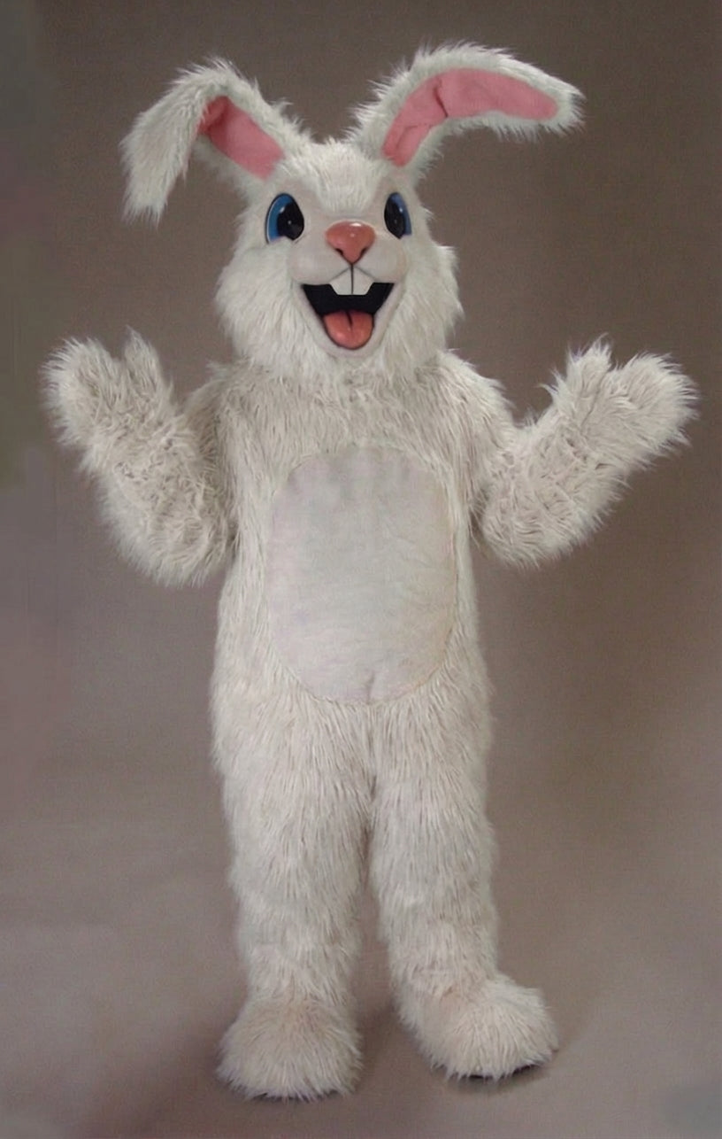 Pink Rabbit Mascot - Long fur / White mascot costume