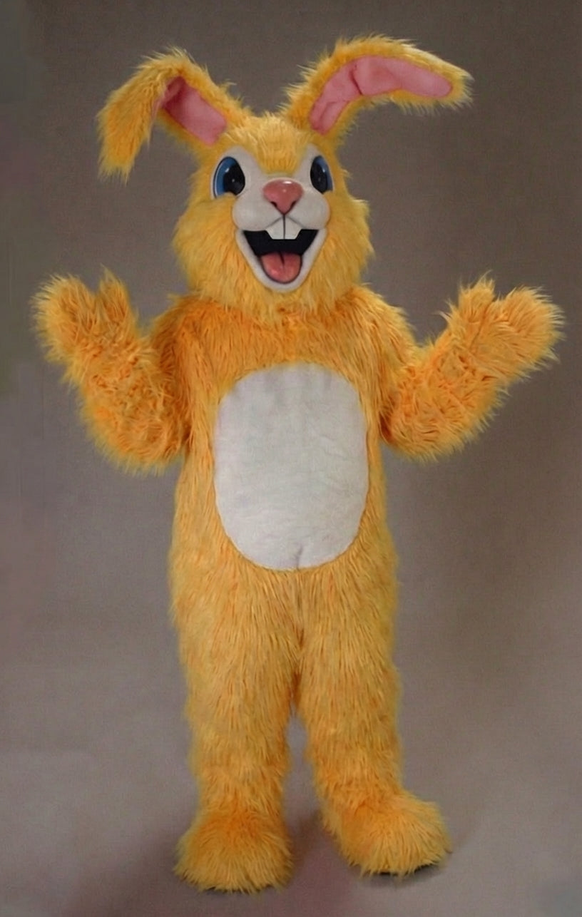 Pink Rabbit Mascot - Long fur / Yellow mascot costume