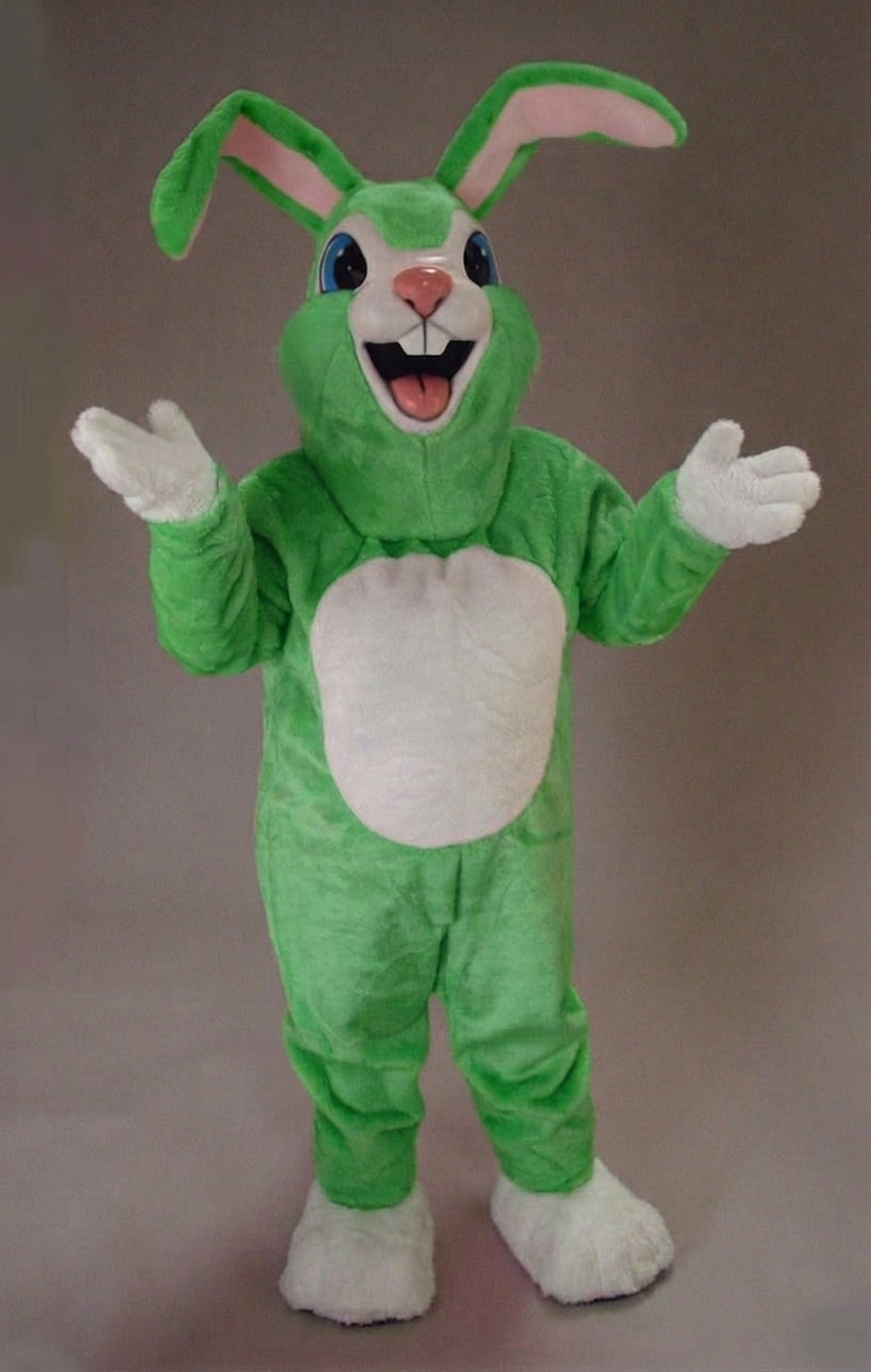 Pink Rabbit Mascot - Short fur / Green mascot costume