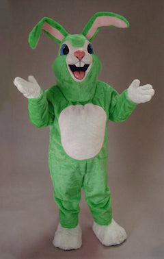 Pink Rabbit Mascot - Short fur / Green mascot costume