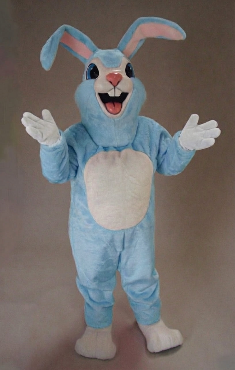 Pink Rabbit Mascot - Short fur / Light blue mascot costume