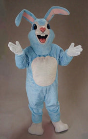 Pink Rabbit Mascot - Short fur / Light blue mascot costume