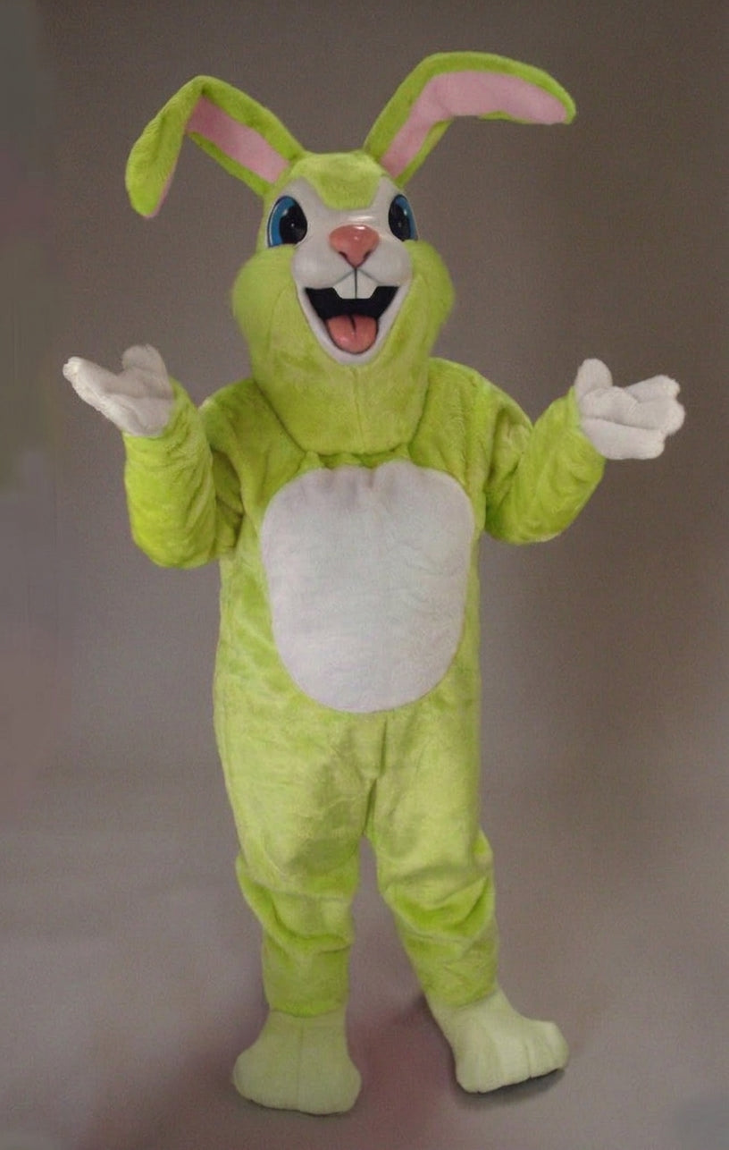 Pink Rabbit Mascot - Short fur / Lime mascot costume